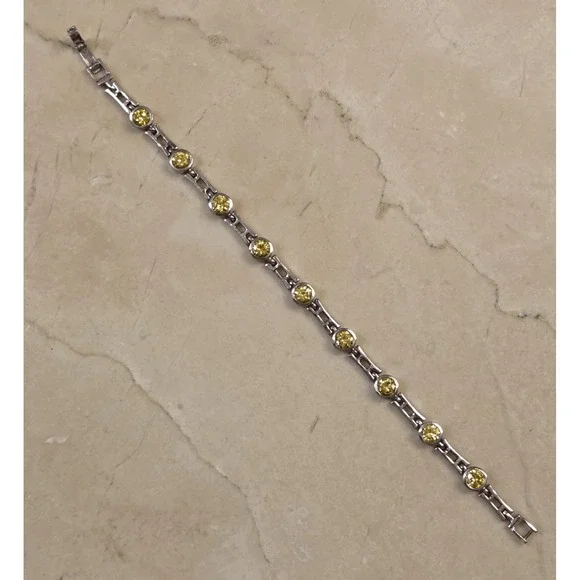 Stunning Sterling Silver Citrine Tennis Bracelet 925 7.25" - Picture 3 of 5